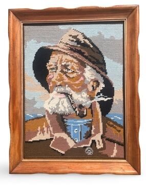 Framed Nautical Needlepoint Portrait - Bearded Captian Doris Rijkers